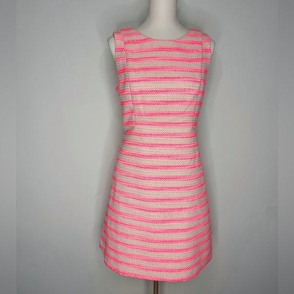 NEW Eliza J Alina Striped Tweed Dress Hot Pink and Cream with Metallic Thread - Picture 1 of 11